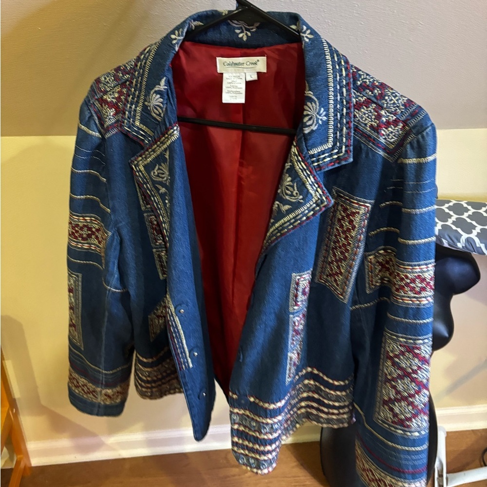 Coldwater Creek Embroidered Denim Jacket Women’s Large Boho Folk Festival - Picture 8 of 15